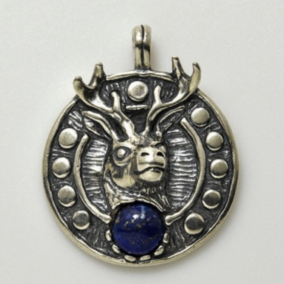 Deer Stag Pendant Sterling Silver w/ Lapis lazuli - Picture 1 of 1
